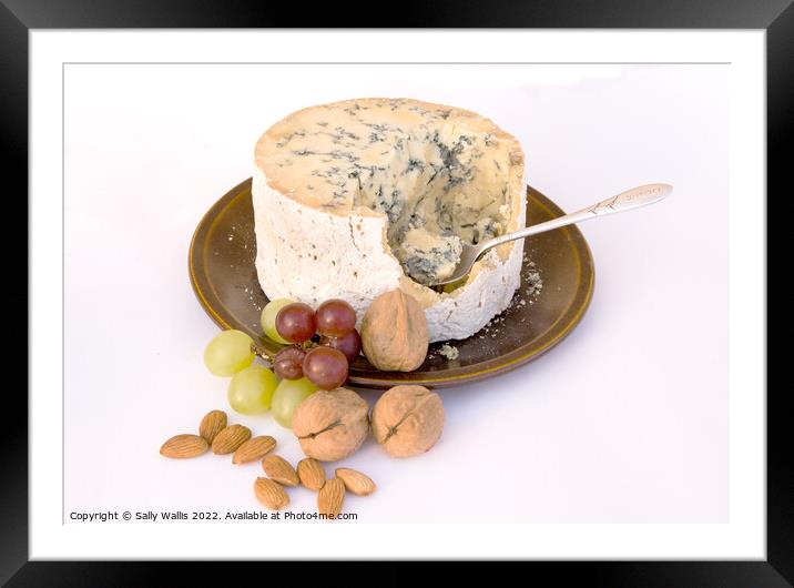 Stilton Cheese with grapes & walnuts Framed Mounted Print by Sally Wallis