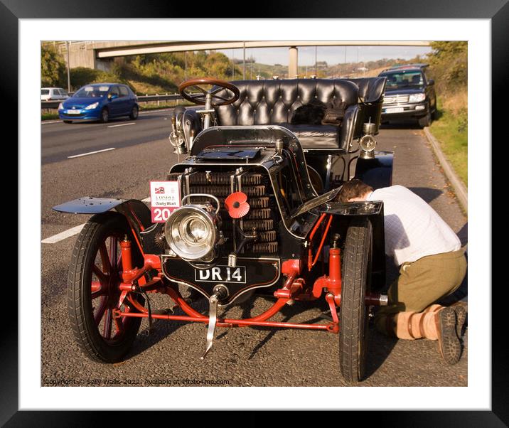 Broken Down on  London to Brighton Rally Framed Mounted Print by Sally Wallis