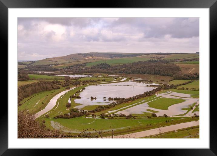 Flooded Cuckmere valley Framed Mounted Print by Sally Wallis