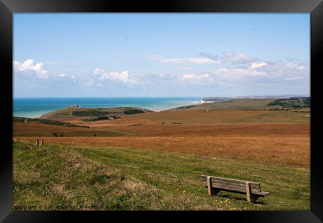 View across South Downs to the English Channel Framed Print by Sally Wallis