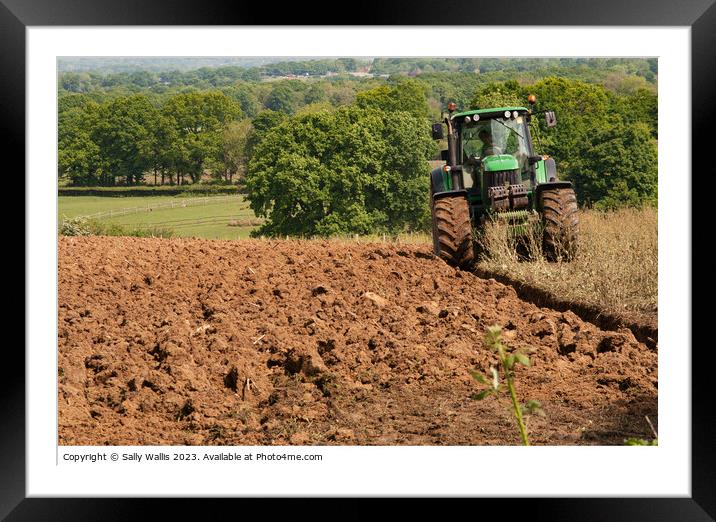 Tractor ploughing Sussex Framed Mounted Print by Sally Wallis