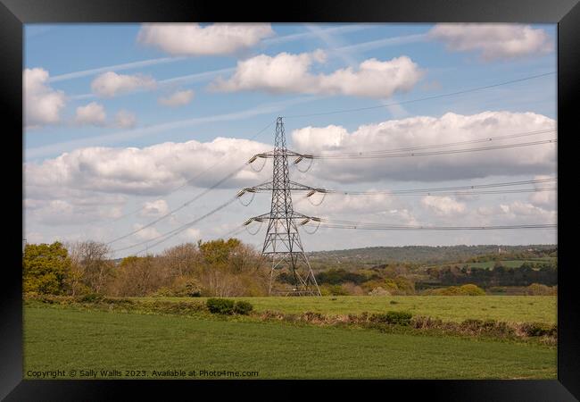 Pylon in Sussex countryside Framed Print by Sally Wallis
