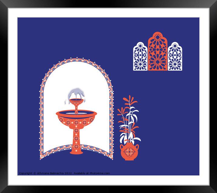 Creative minimalist abstracts. House or mosque facade with water fountain, indoor plants, Arabesque windows Framed Mounted Print by othmane Belmachia