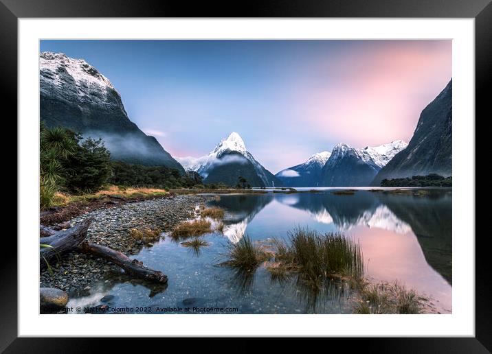 Iconic view of Milford Sound at sunrise, New Zealand Framed Mounted Print by Matteo Colombo
