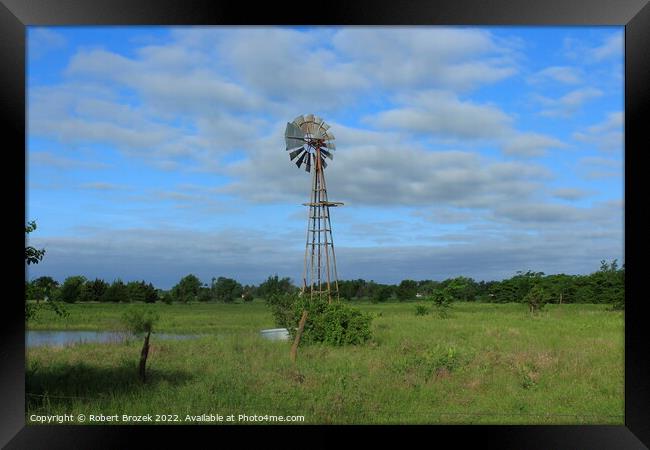 Windmill with grass and sky Framed Print by Robert Brozek