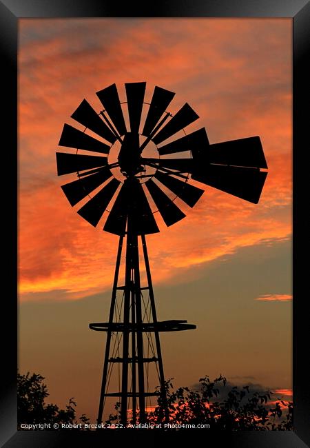 Windmill silhouette with a Sunset Framed Print by Robert Brozek