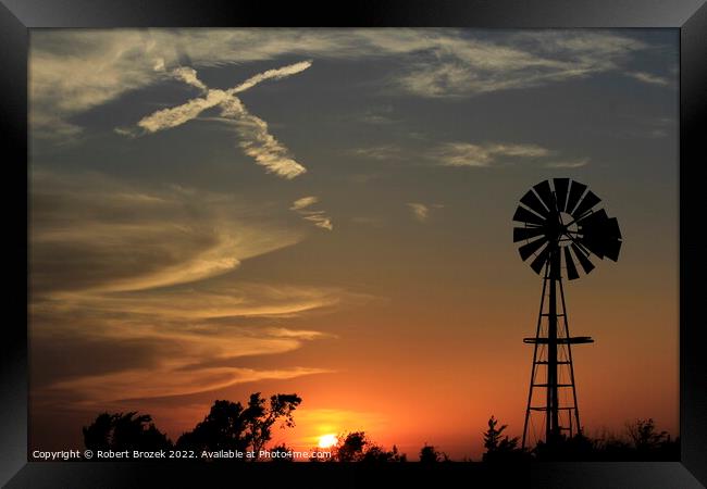 sunset with windmill and sky with cross Framed Print by Robert Brozek