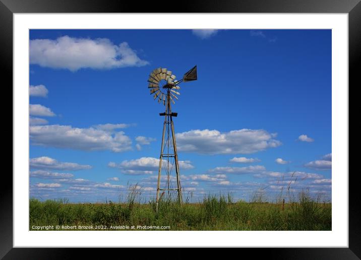 sky with windmill and clouds Framed Mounted Print by Robert Brozek