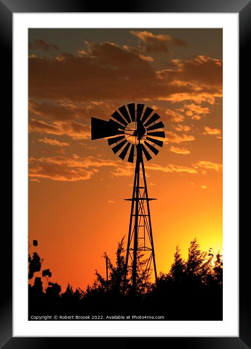  Farm Windmill at Sunset with clouds Framed Mounted Print by Robert Brozek