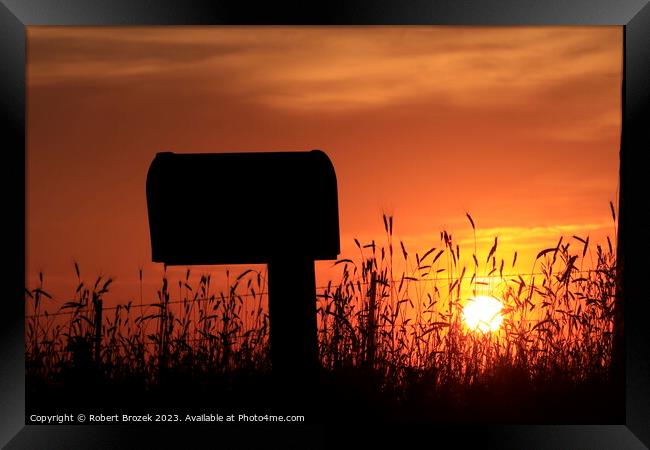 Kansas Country Mail Box at Sunset Framed Print by Robert Brozek