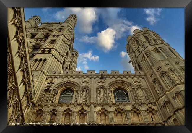 Ely Cathedral Outside Looking Up To The Blue Sky Framed Print by Paul Mindy Photography