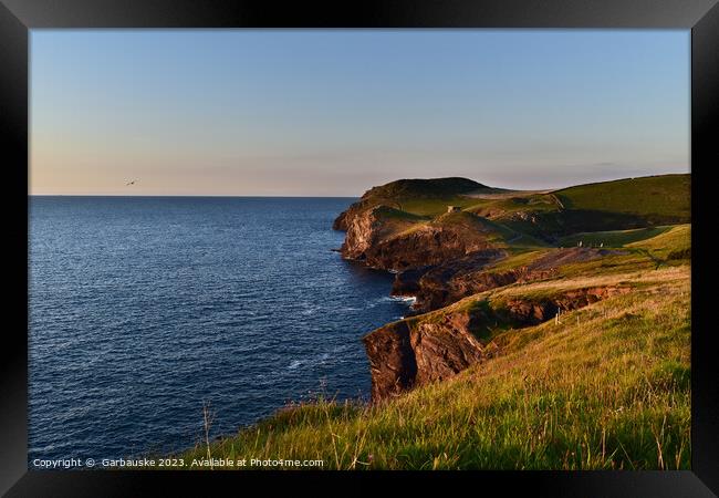 Sunset at Port Quin, North Cornwall Framed Print by  Garbauske