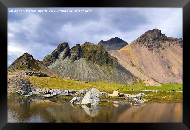 Spectacular view of Mount Vestrahorn in Iceland. Framed Print by Michael Piepgras