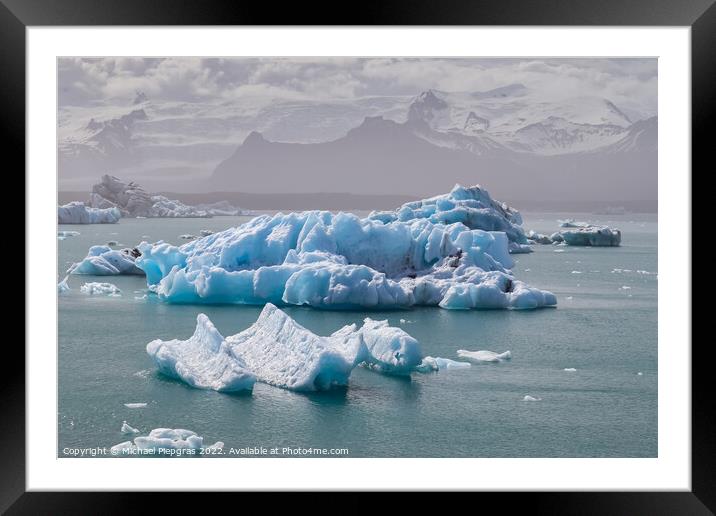 Iceland, Jokulsarlon Lagoon, Turquoise icebergs floating in Glac Framed Mounted Print by Michael Piepgras