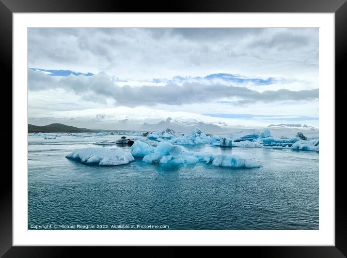 Iceland, Jokulsarlon Lagoon, Turquoise icebergs floating in Glac Framed Mounted Print by Michael Piepgras