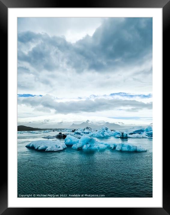 Iceland, Jokulsarlon Lagoon, Turquoise icebergs floating in Glac Framed Mounted Print by Michael Piepgras