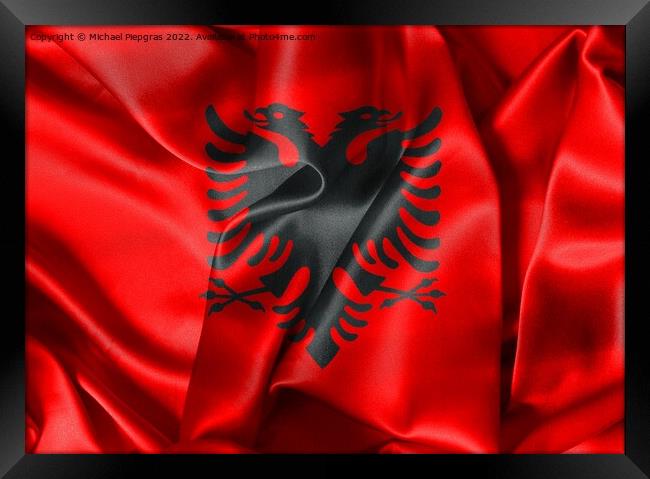 Albania flag - realistic waving fabric flag Framed Print by Michael Piepgras