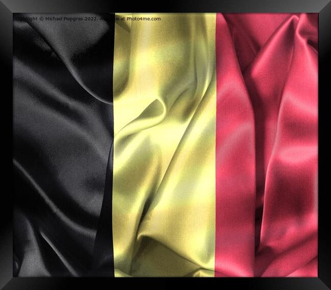 Belgium flag - realistic waving fabric flag Framed Print by Michael Piepgras