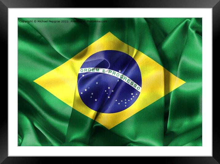 Brazil flag - realistic waving fabric flag Framed Mounted Print by Michael Piepgras