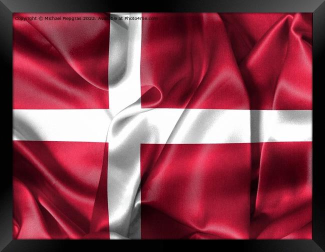 Denmark flag - realistic waving fabric flag Framed Print by Michael Piepgras