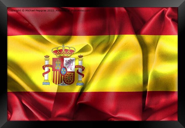 Spain flag - realistic waving fabric flag Framed Print by Michael Piepgras