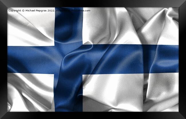 Finland flag - realistic waving fabric flag Framed Print by Michael Piepgras