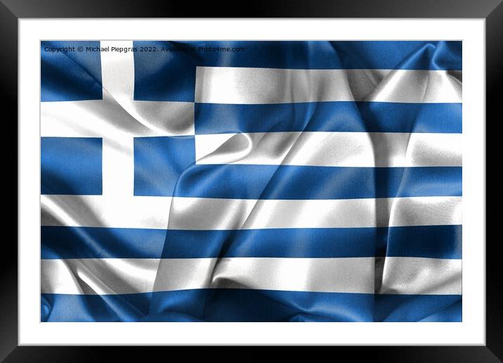 Greece flag - realistic waving fabric flag Framed Mounted Print by Michael Piepgras