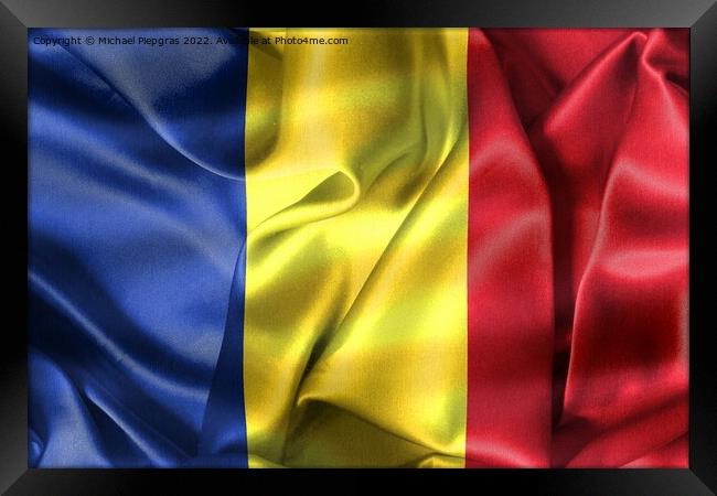 3D-Illustration of a Romania flag - realistic waving fabric flag Framed Print by Michael Piepgras
