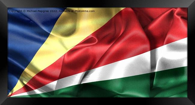 3D-Illustration of a Seychelles flag - realistic waving fabric f Framed Print by Michael Piepgras