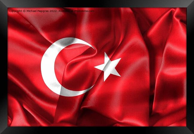 3D-Illustration of a Turkey flag - realistic waving fabric flag Framed Print by Michael Piepgras