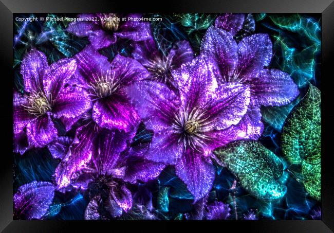 3D-Illustration of spring flowers with a high energy kirlian fie Framed Print by Michael Piepgras