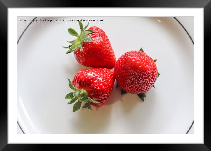 Strawberries with leaves on a plate in a glas bowl. Isolated on  Framed Mounted Print by Michael Piepgras