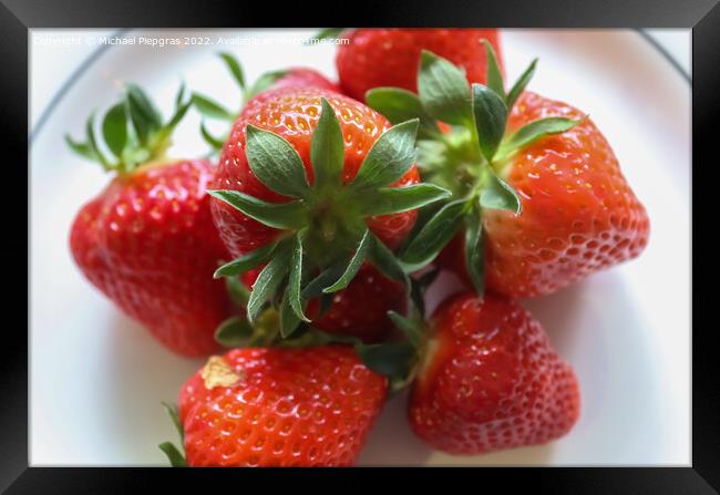 Close up on natural background of red strawberries ready for eat Framed Print by Michael Piepgras