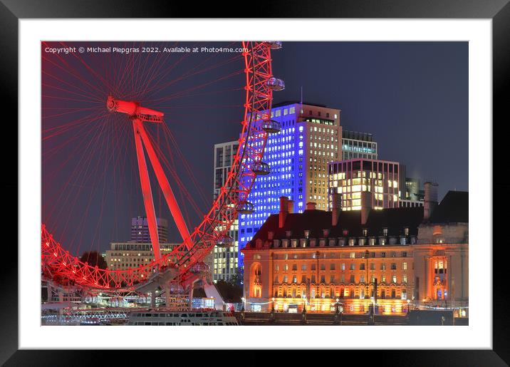 River Thamse with light reflections and the London Eye ferris wheel at night Framed Mounted Print by Michael Piepgras