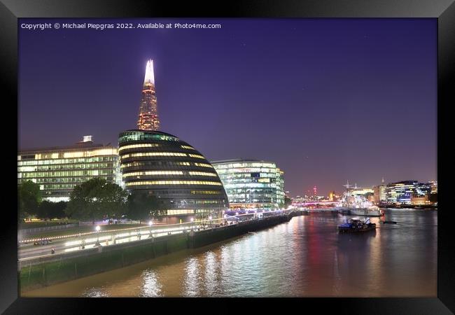 View at the River Thames in the city of London at night Framed Print by Michael Piepgras