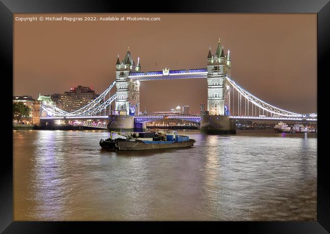 View at the tower bridge in London at night Framed Print by Michael Piepgras