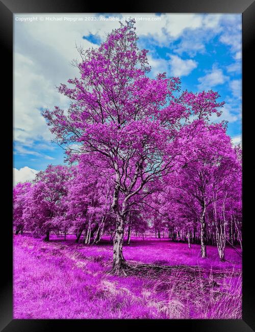 Colorful fantasy landscape in an asian purple infrared photo sty Framed Print by Michael Piepgras