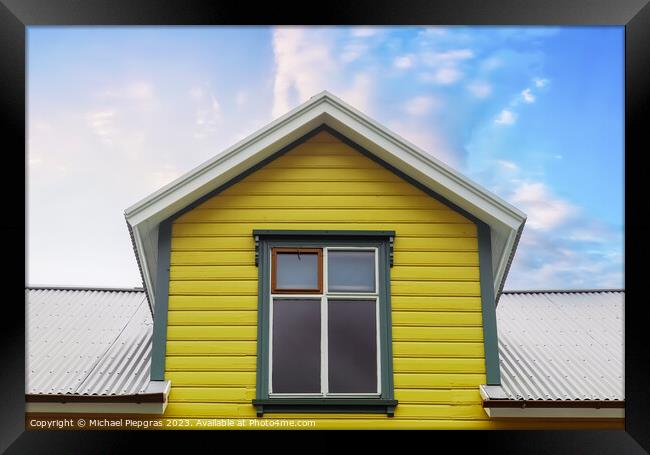 Roof window in velux style with roof tiles - icelandic architect Framed Print by Michael Piepgras
