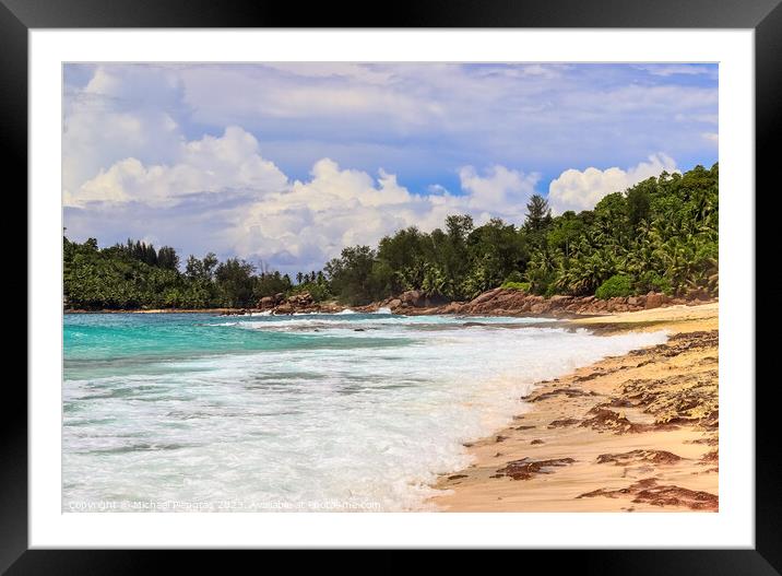 Sunny day beach view on the paradise islands Seychelles Framed Mounted Print by Michael Piepgras