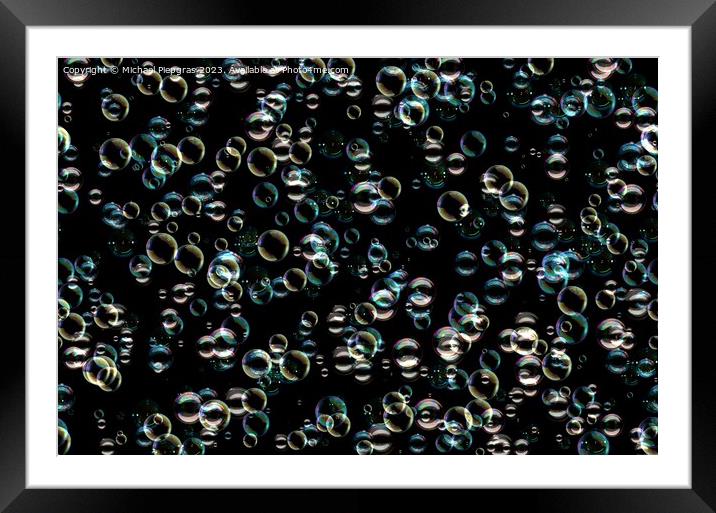 Many colorful soap bubbles on a black background. Concept textur Framed Mounted Print by Michael Piepgras
