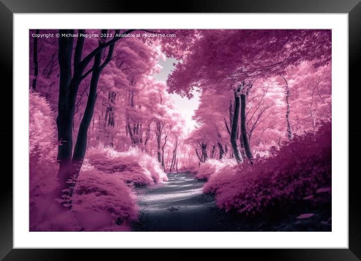 Beautiful pink infrared view into a forest with misty light crea Framed Mounted Print by Michael Piepgras