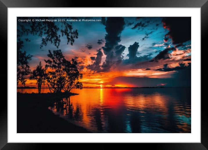 On the beach in low light with a great sunset created with gener Framed Mounted Print by Michael Piepgras