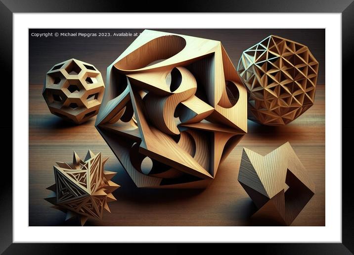 The beauty of mathematics - wooden geometric shapes created with Framed Mounted Print by Michael Piepgras
