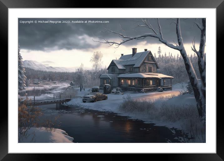 A beautiful winter landscape at Christmas with a small cosy hut  Framed Mounted Print by Michael Piepgras
