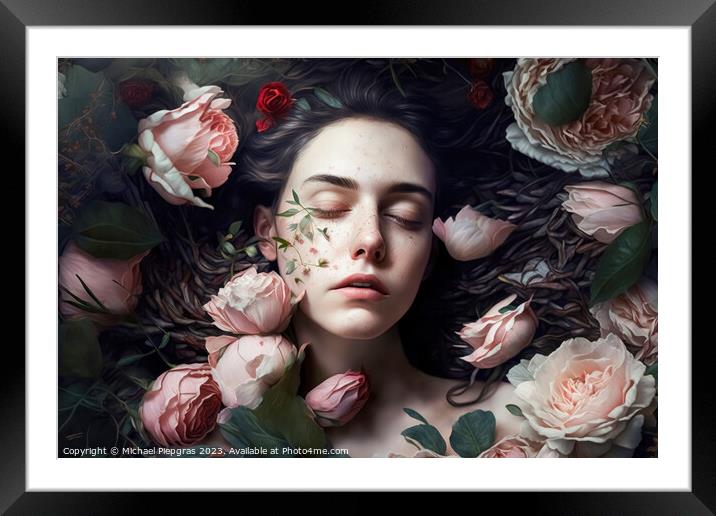 A bouquet of roses in an art style created with generative AI te Framed Mounted Print by Michael Piepgras