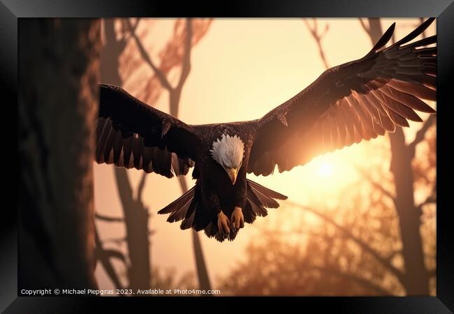 An eagle escaping the sun on the wings of freedom created with g Framed Print by Michael Piepgras