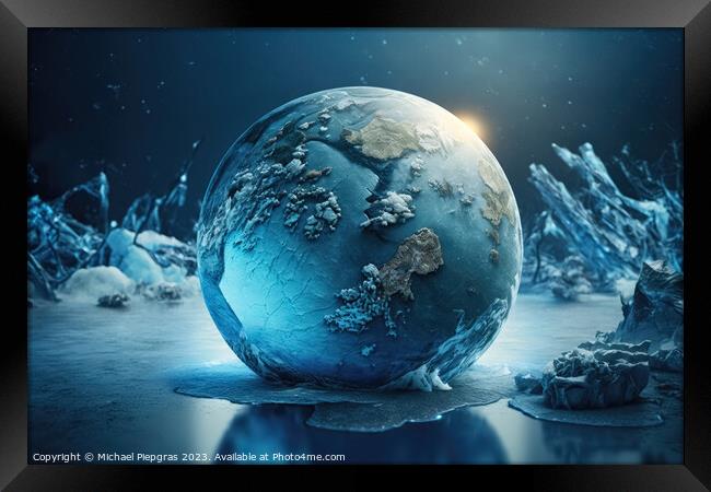 Blue Planet Earth - Playing Ball of Climate Change created with  Framed Print by Michael Piepgras