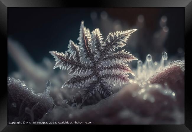 Very beautiful ice crystals in close-up against a soft winter ba Framed Print by Michael Piepgras