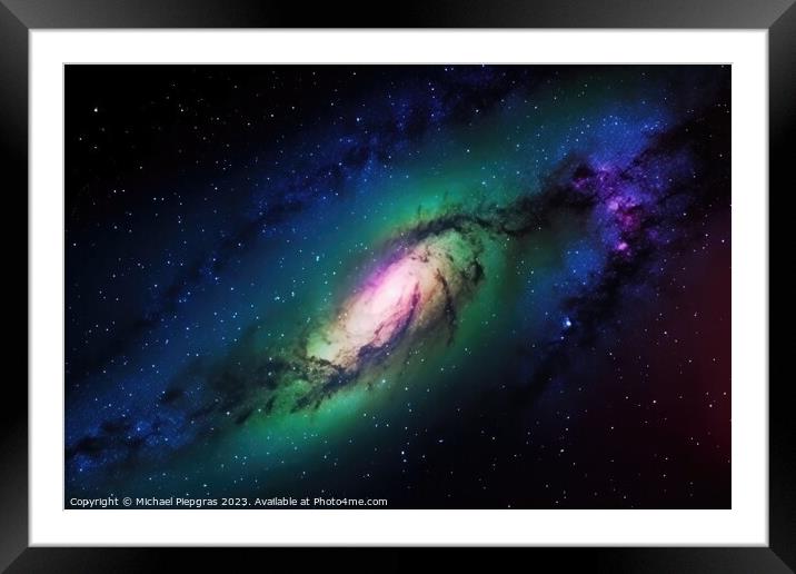 Stunning colorful galaxies in the night sky created with generat Framed Mounted Print by Michael Piepgras