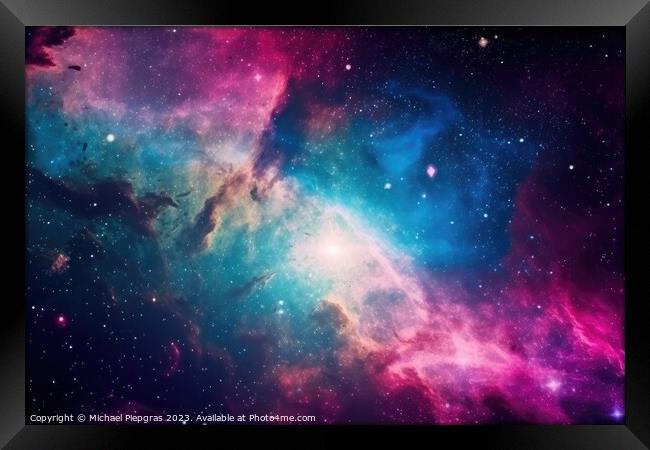 Stunning colorful galaxies in the night sky created with generat Framed Print by Michael Piepgras